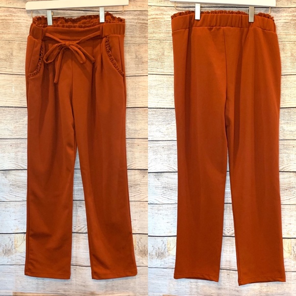 Soho Apparel Pants - Soho Apparel rust Orange high waist ruffle pants